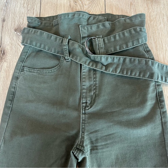 Revolve Pistolla Inez Paperbag Belted Skinny Jeans Pants Olive Green Casual 24 - Picture 4 of 6